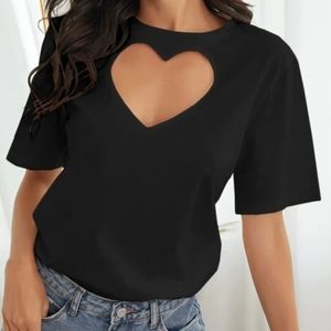 Shein Heart Cut Out Black t shirt Large